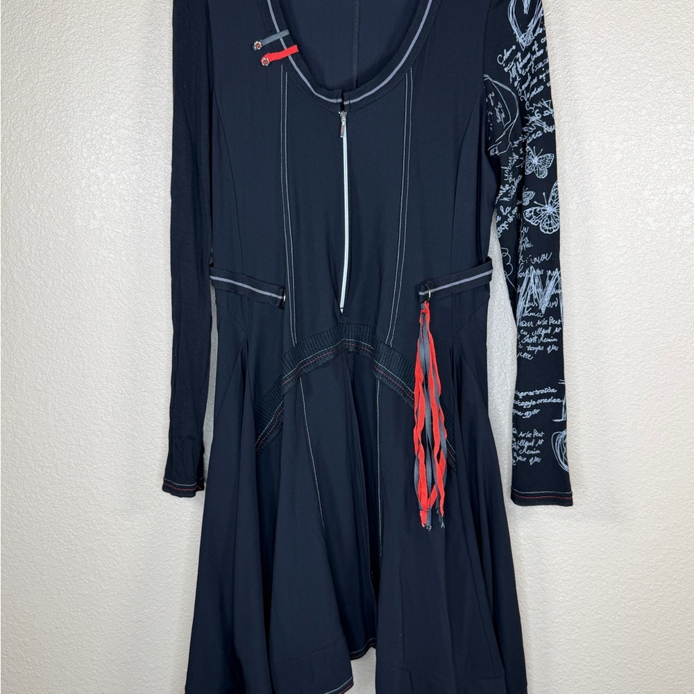 Vitrin Design Black Long-Sleeve Fit-and-Flare Dress with Red Contrast‎ Trim Edgy